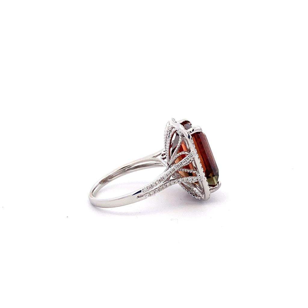  Estate 14K White Gold Emerald Cut Sunstone & Diamond Halo Ring