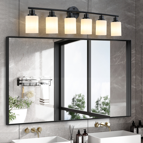 52" Modern 8-Light Vanity Wall Sconce, Golden Finish with Frosted Glass Shades for Bathroom or Hallway Lighting (No Bulbs)、、eastwooduniform