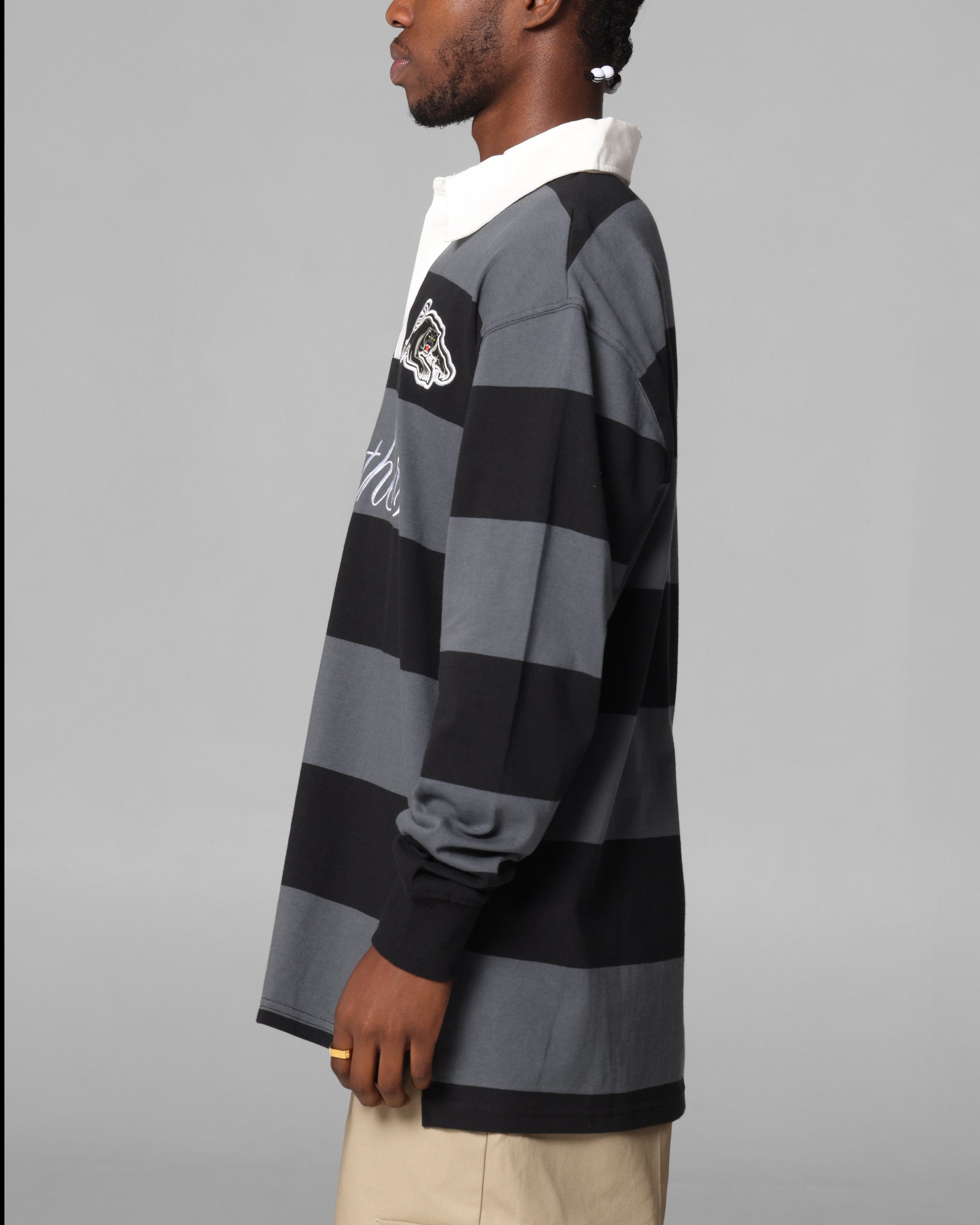 Bleacher Athletic Penrith Panthers NRL Stripe Rugby Polo Shirt Official Team Colour、mySite、zt4zffjzw