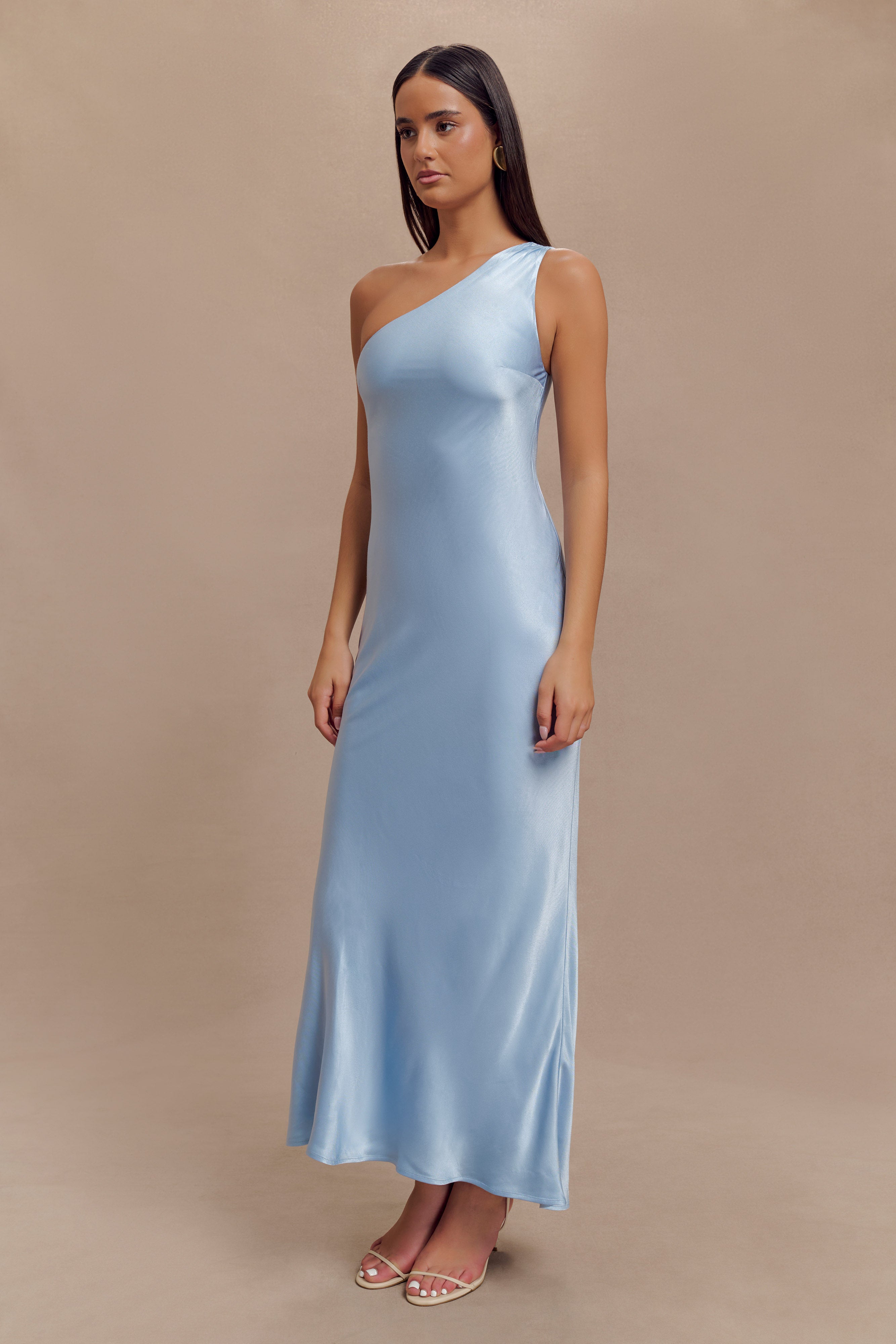 Camille One Shoulder Satin Maxi Dress - Cornflower Blue、mySite、solidvoid