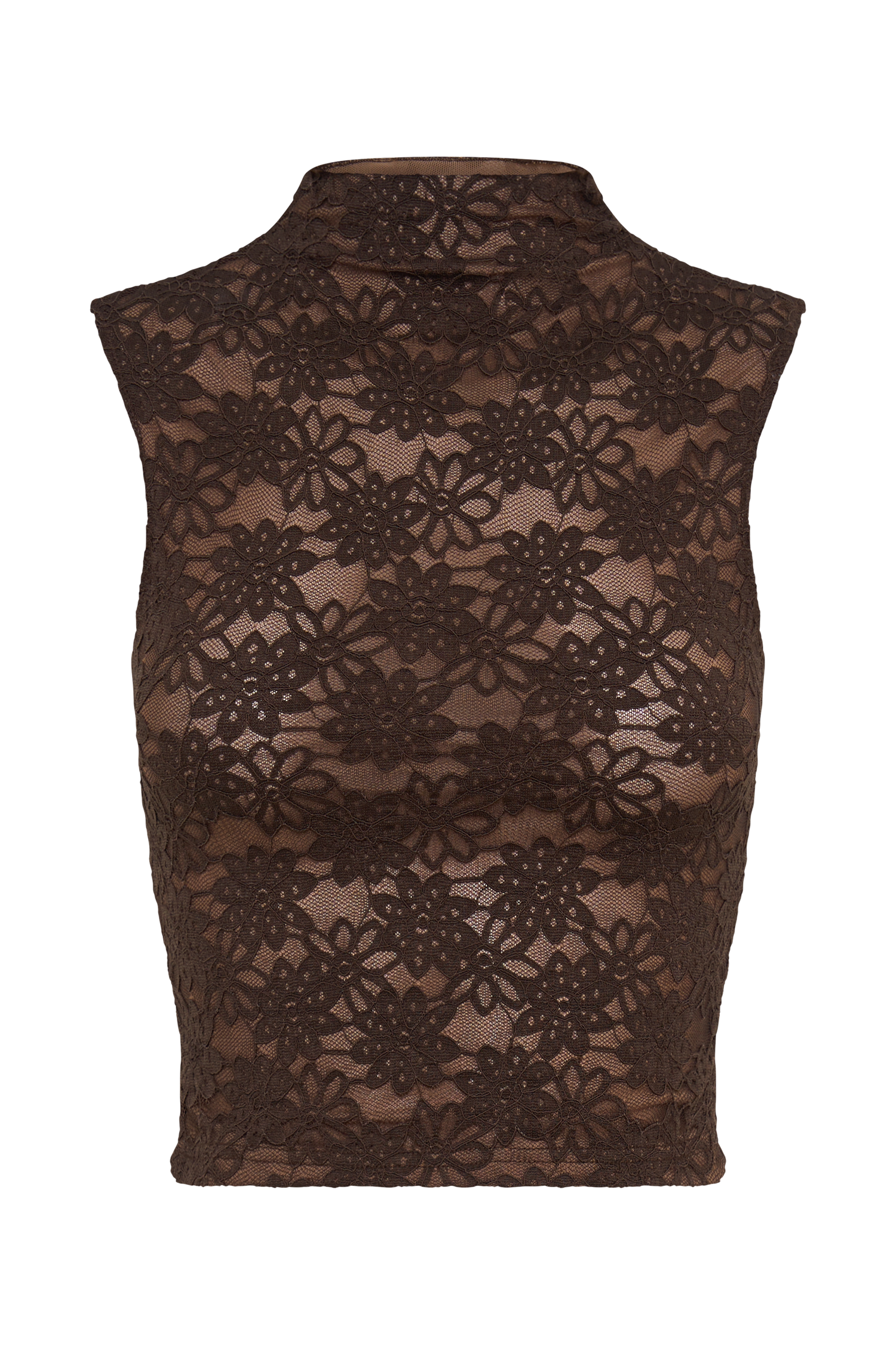 Elska Lace High Neck Top - Chocolate、mySite、solidvoid