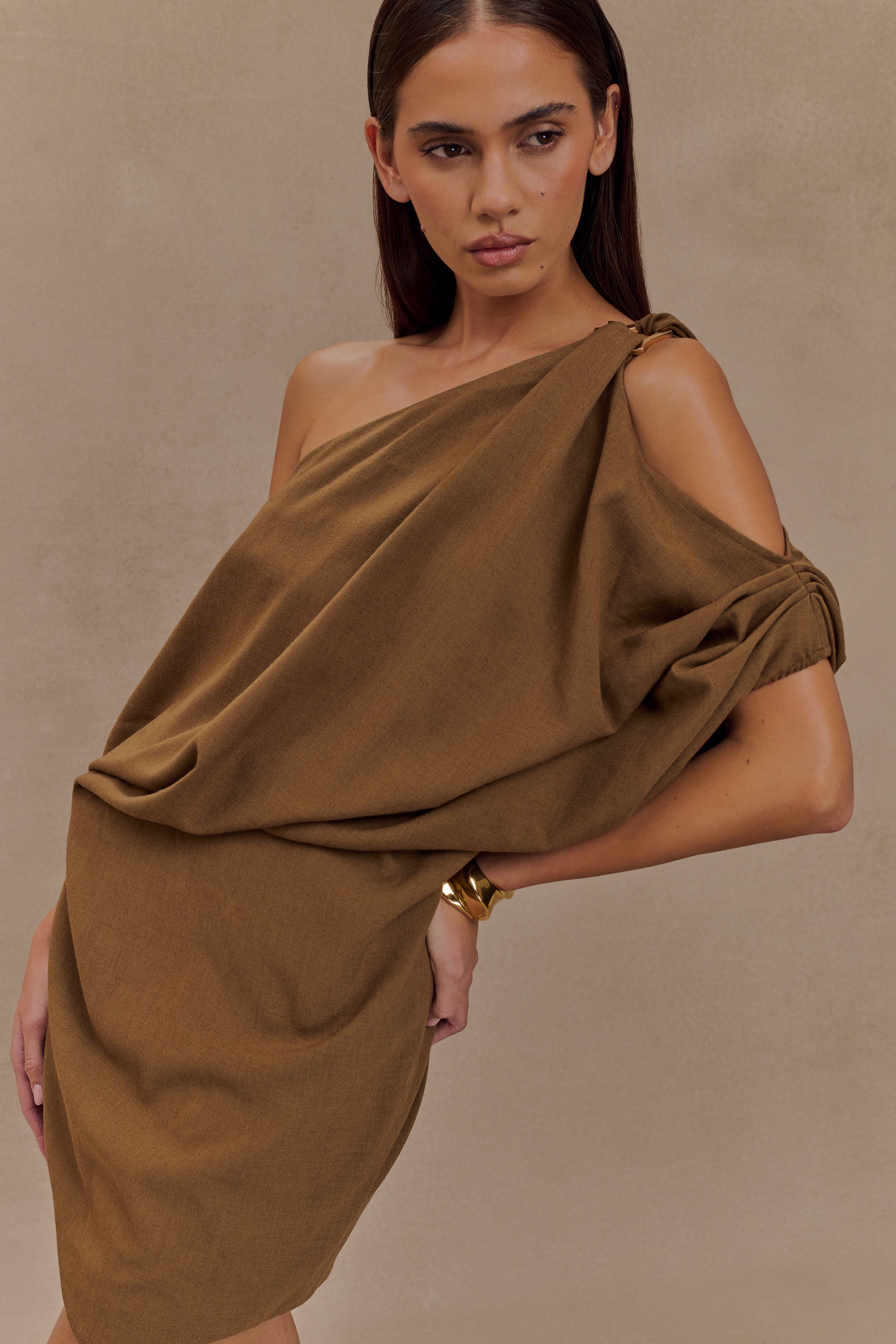 Gabriella Draped Mini Dress - Light Brown Marle、mySite、solidvoid