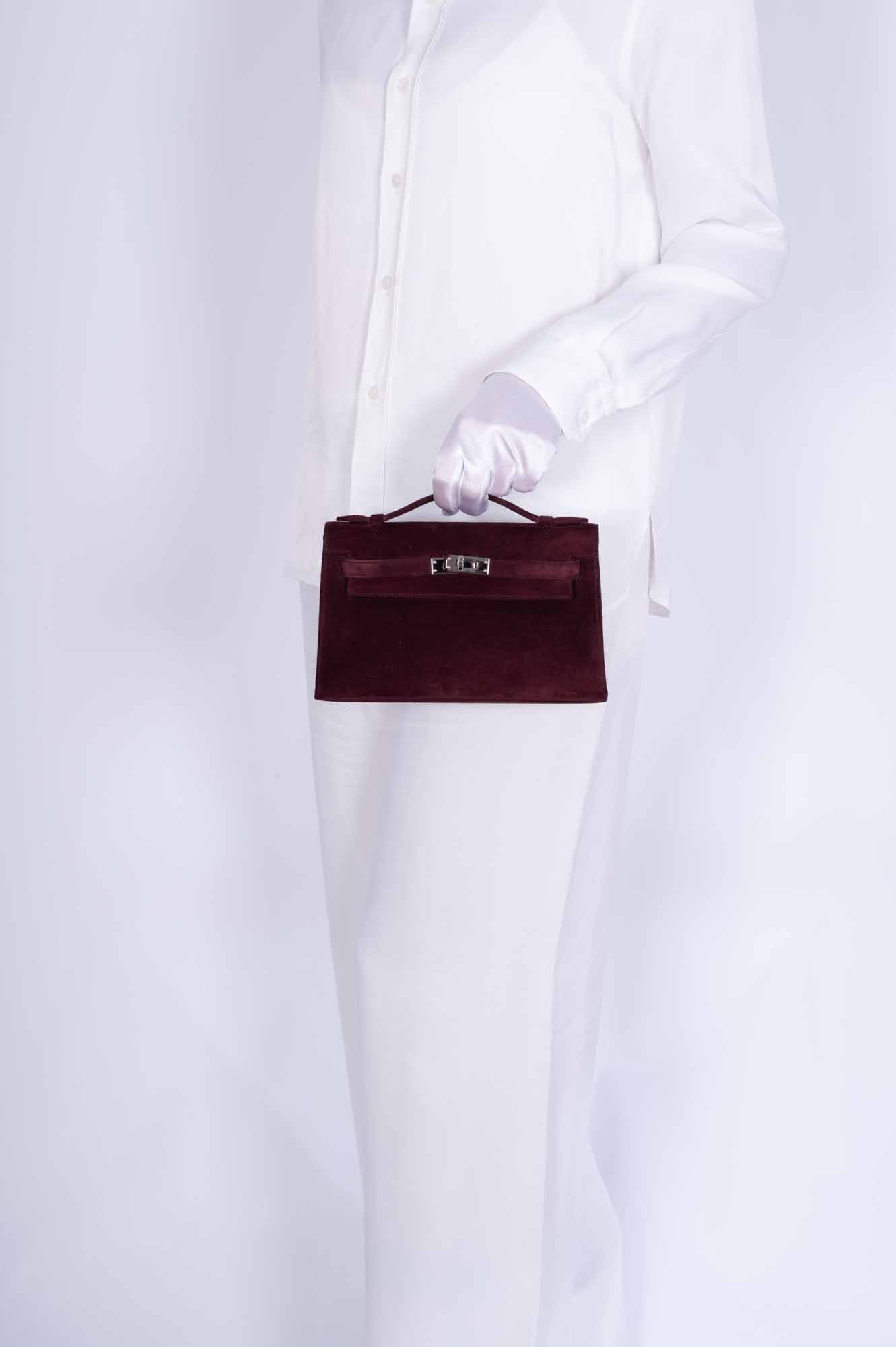Hermès Kelly Doblis Mini Pochette Bordeaux Veau Suede Palladium Hardware、mySite、garminoutage.com