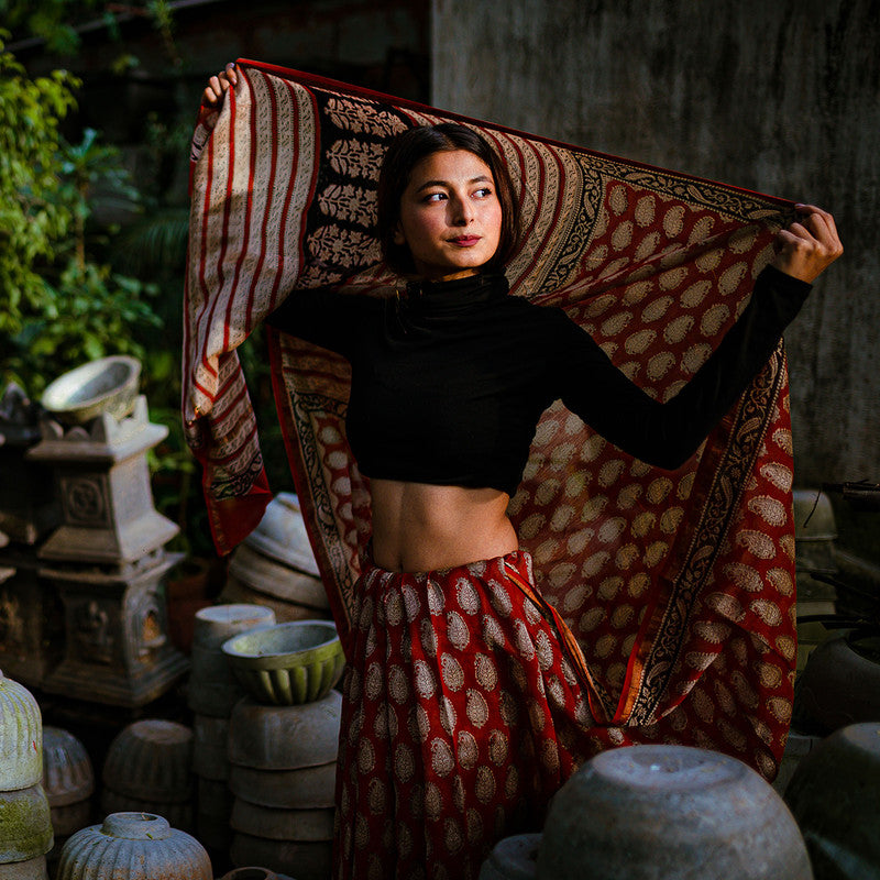 Handblock Saree | Chanderi Saree | Orange、mySite、camillekostekn