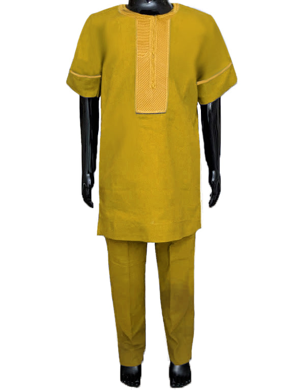 Gold African Embroidered Dashiki with Pants-DPCDM301、mySite、solidvoid