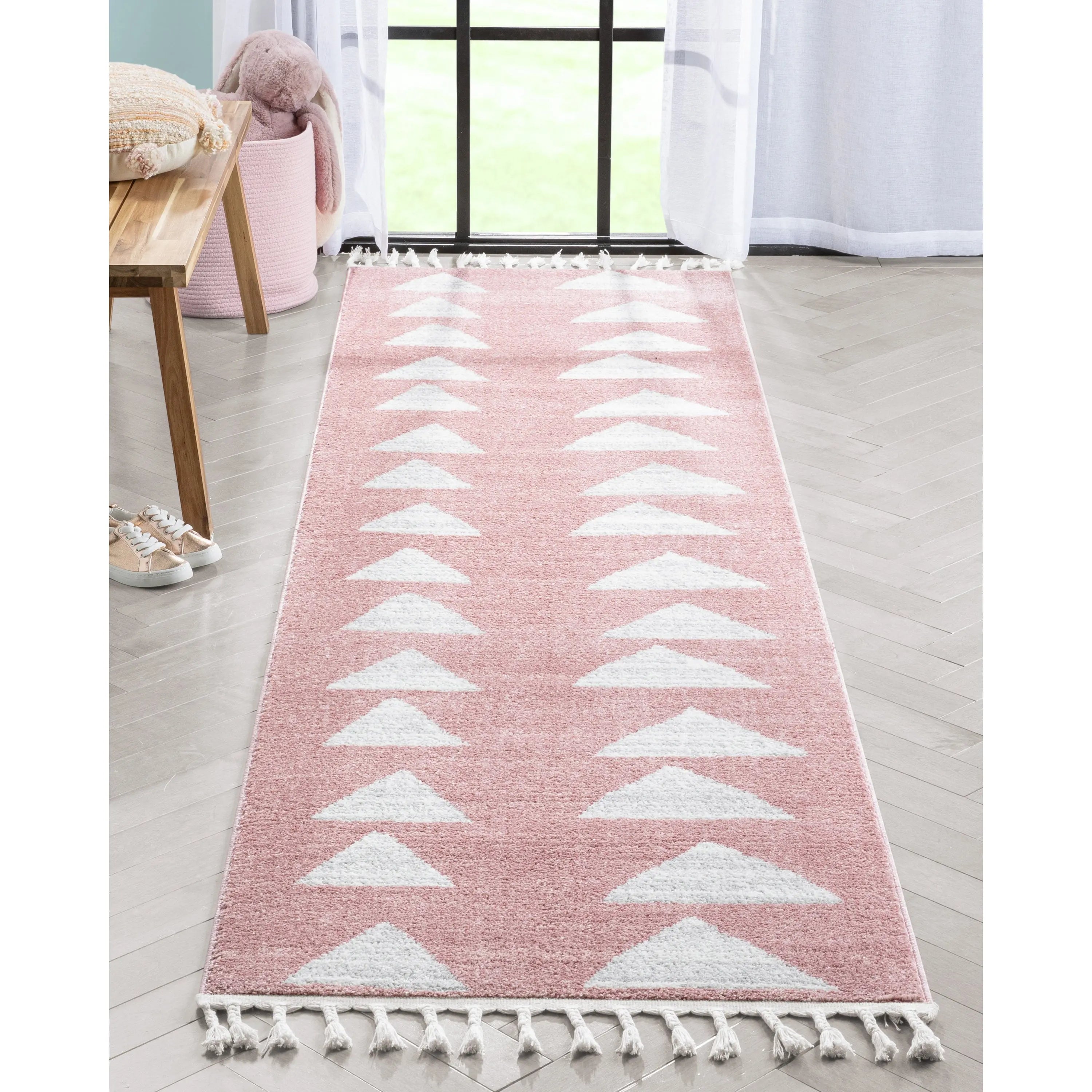 Triangles Modern Geometric Pattern Pink Kids Rug、mySite、gigharbornorthrealestate