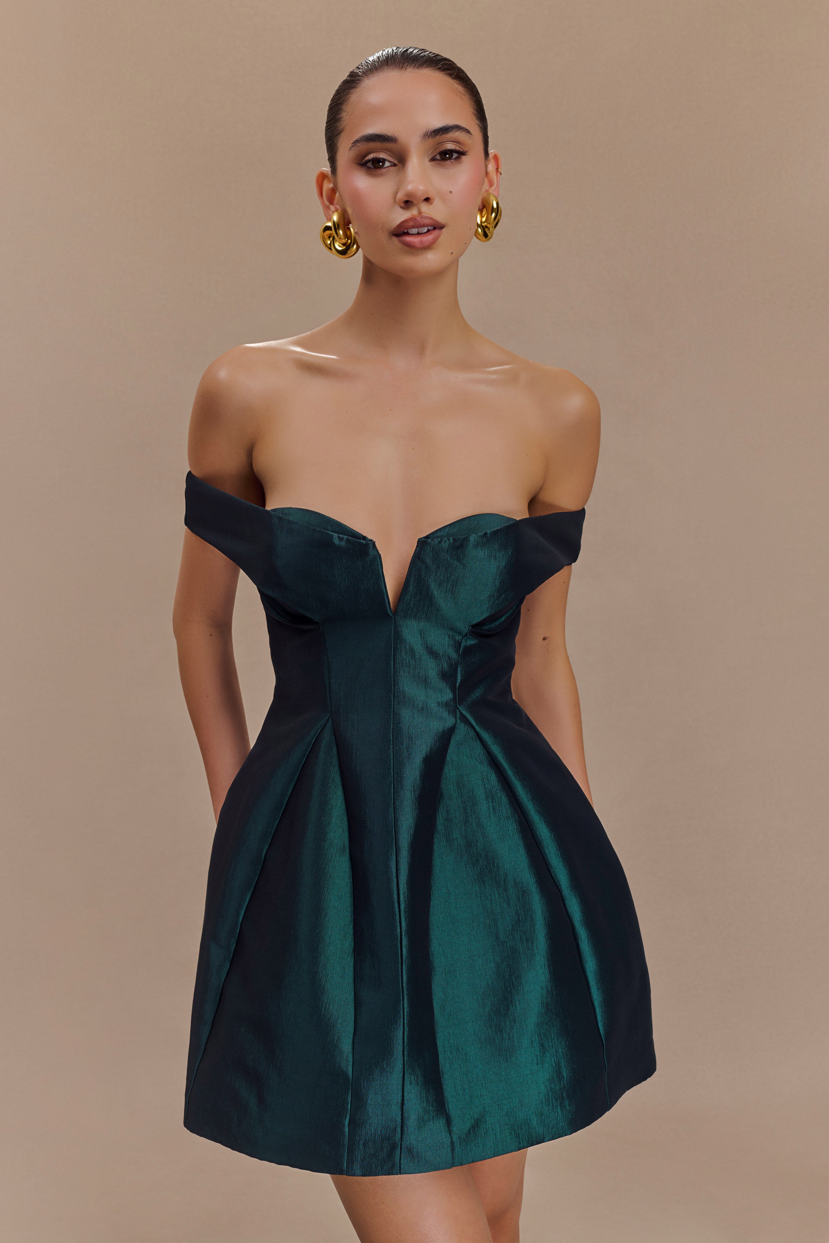 Diana Off Shoulders Mini Dress - Deep Emerald、mySite、solidvoid