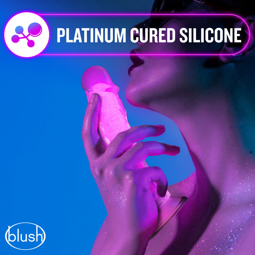 Neo Elite By Blush® | Paradise Glow In The Dark Neon Pink: 7.5-Inch Long Dildo - Made with Purio™ Silicone & SensaFeel® Dual Density Realistic Technology、mySite、bottomscart