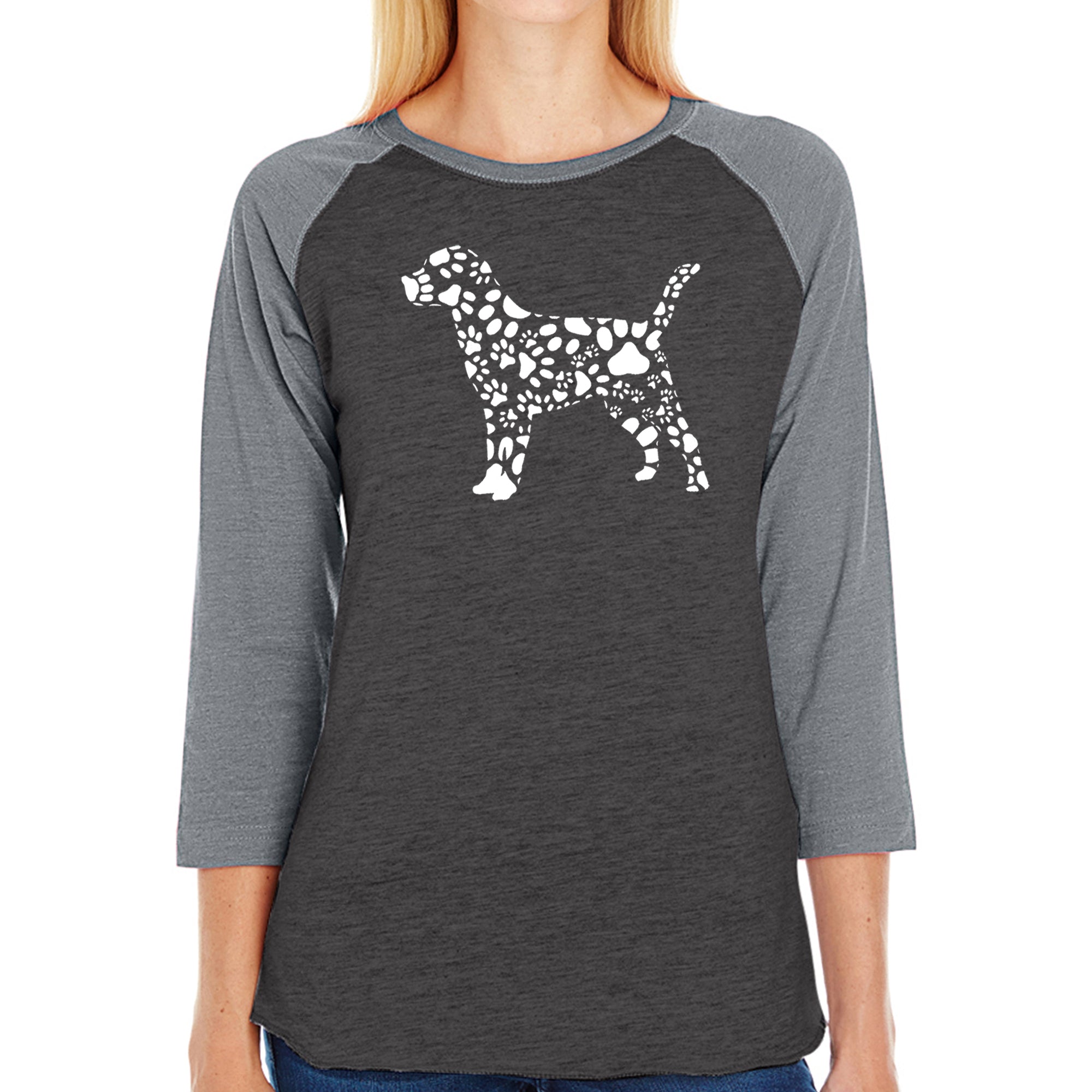 Dog Paw Prints - Women's Raglan Word Art T-Shirt、mySite、camillekostekn
