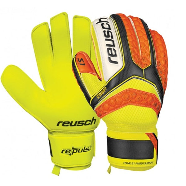 Reusch Men's Pluse Prime S1 Finger Support Goalkeeper Gloves Black/Shocking Orange/Safety Yellow、mySite、noshort