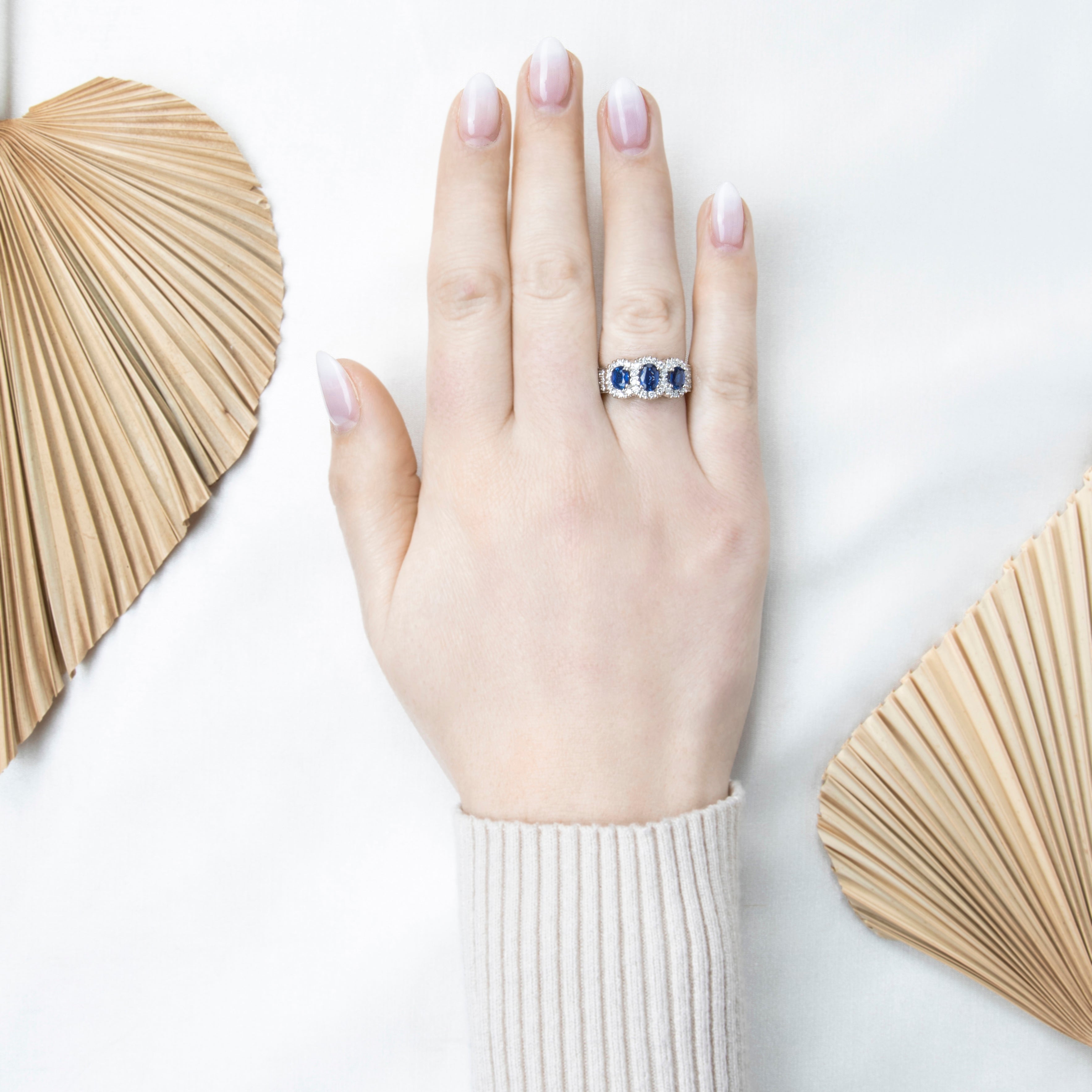 Vintage 14k White Gold 1.24cttw Sapphire .398cttw Diamond Triple Halo Ring 7.50、mySite、hinf8tx79