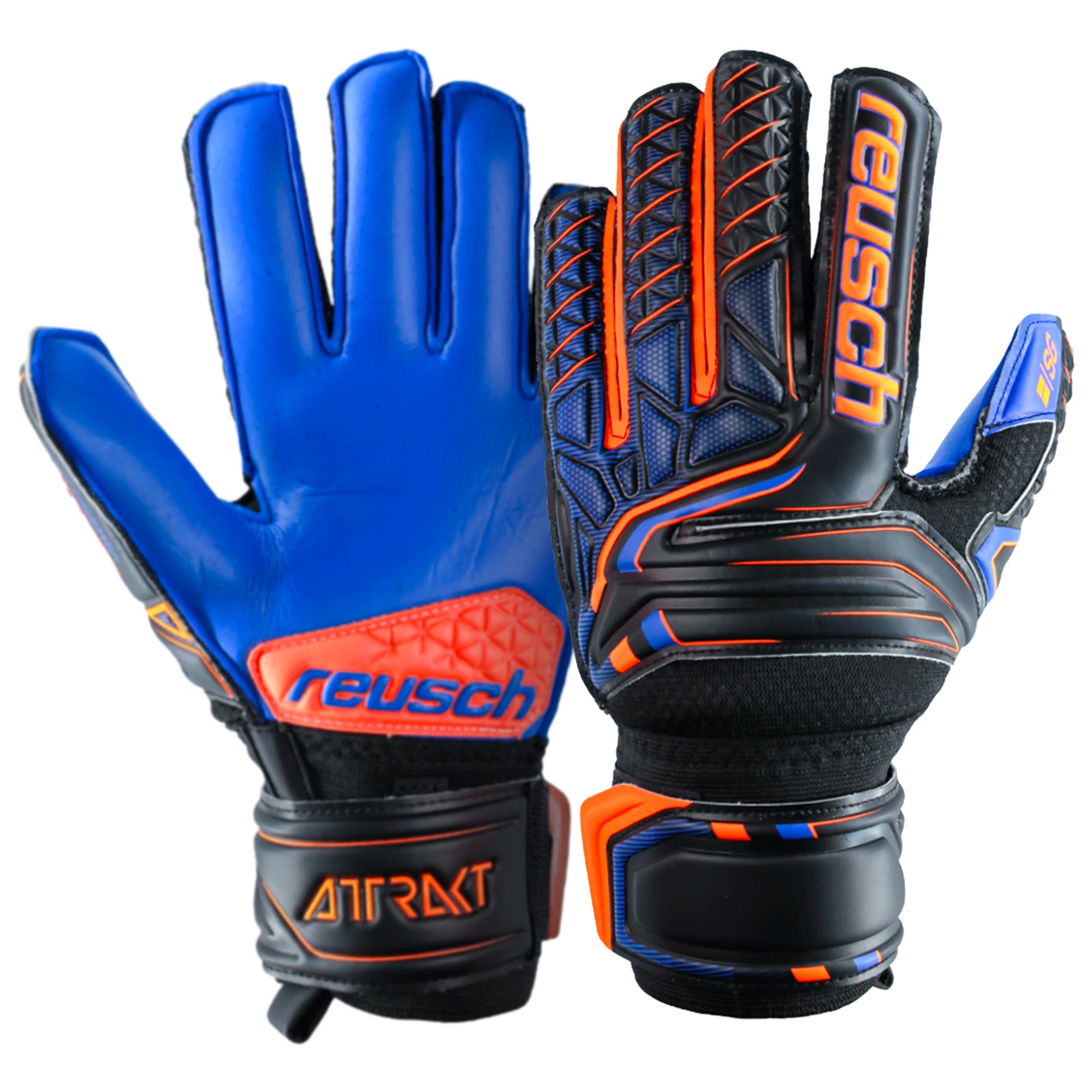 Reusch Men's Goalkeeper Attrakt SG Extra Finger Support Gloves Black/Orange、mySite、bottomscart