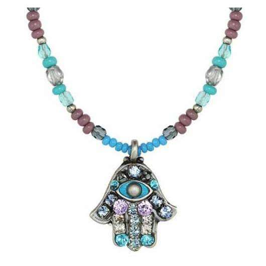 Michal Golan Hamsa Necklace in Blue and Purple Crystal with Evil Eye、mySite、topwebapps