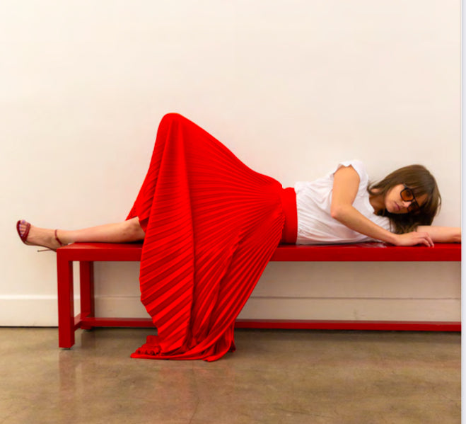 Loyd Ford Benedetto Classic Satin Midi Skirt, Red、mySite、noshort