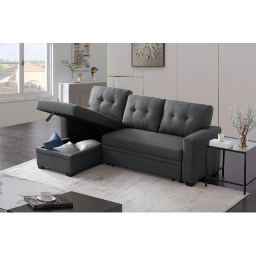 Upholstered Pull out Sectional Sofa with Chaise、、casual