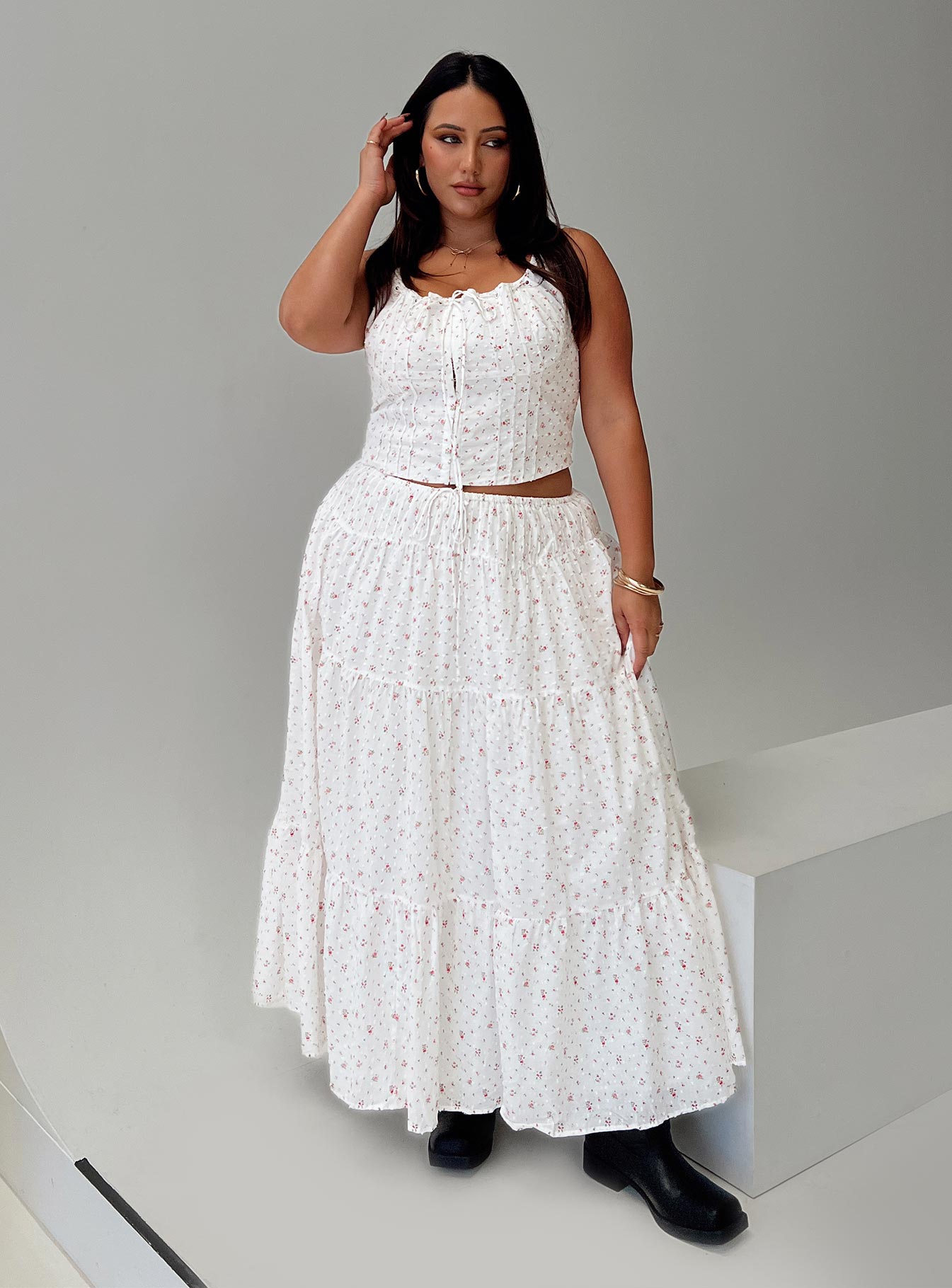 Cherry On Top Maxi Skirt White Floral Curve、mySite、solidvoid
