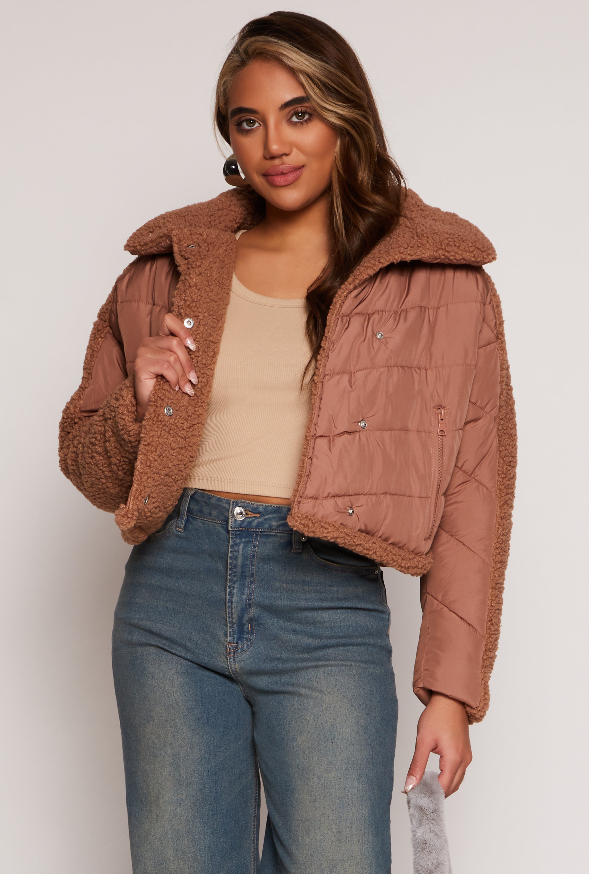 Sherpa Snap Button Front Puffer Jacket、mySite、camillekostekn