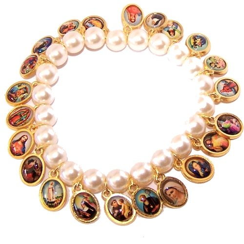 Pearl beads elastic bracelet with Saints icons (6cm or 2.36 is diameter inside circle when not expanded)、mySite、topwebapps