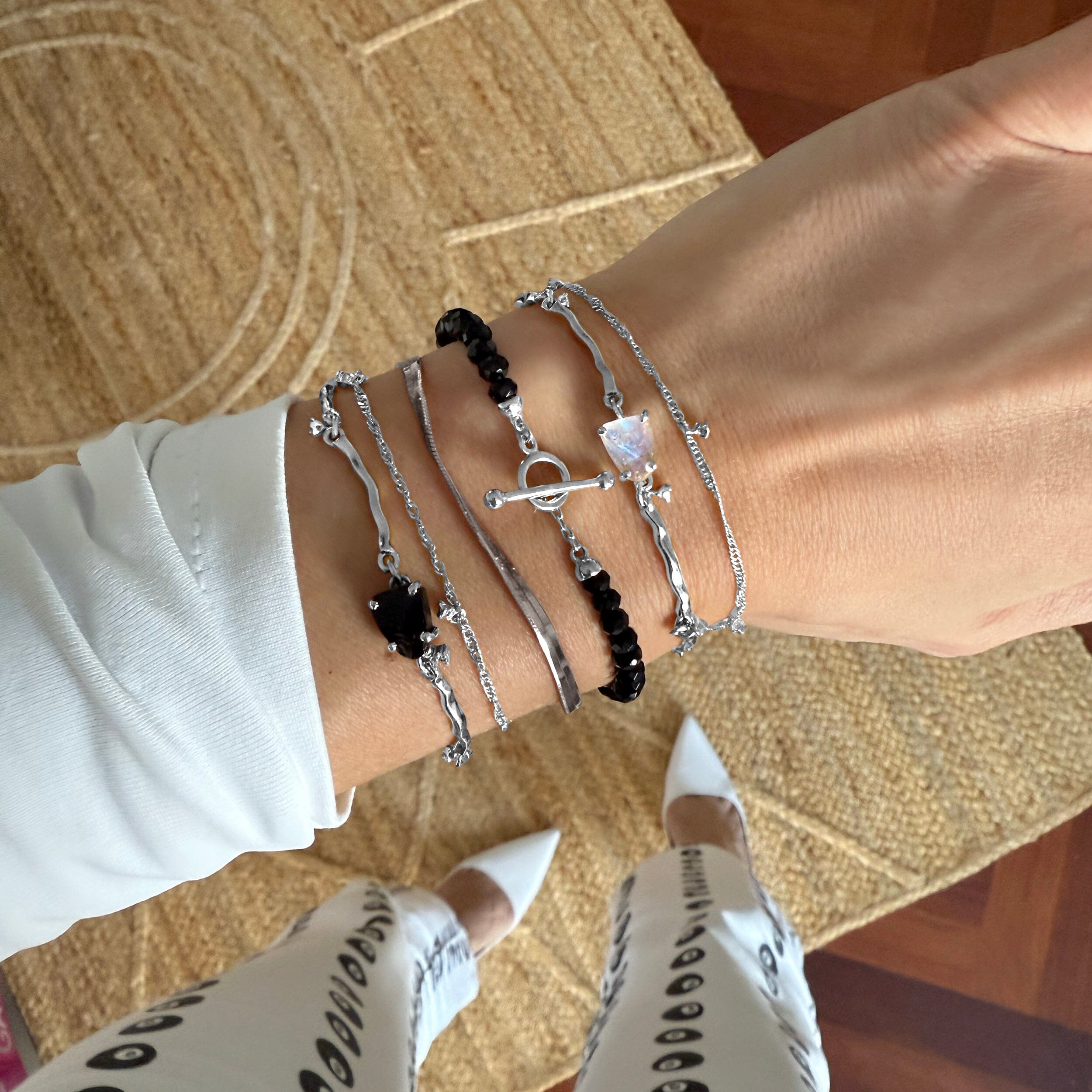 Black Obsidian & Moonstone Bracelet Stack - Deeply Connected、mySite、hinf8tx79