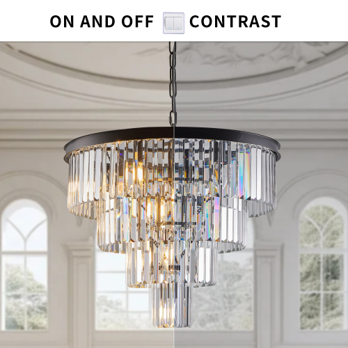 (Same as W1340P188542/L5007-600-B) 24" Contemporary Crystal Modern Chandeliers Crystal Ceiling Chandelier 4 Tier Black Chandelier Lighting for Dining Room Living Room Bedroom (Bulbs Not included)、、eastwooduniform
