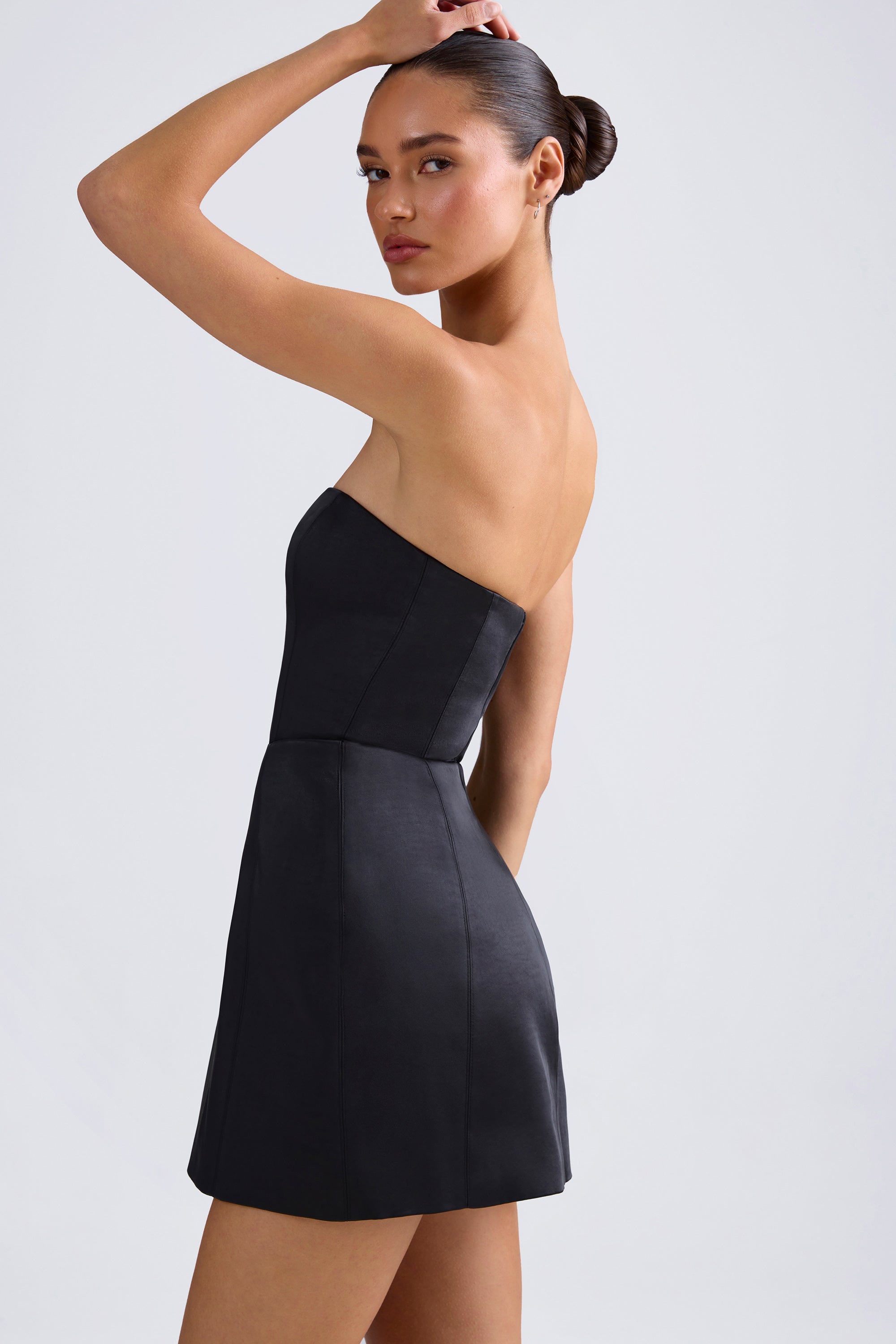 Bandeau Structured Tulip Mini Dress in Black、mySite、solidvoid