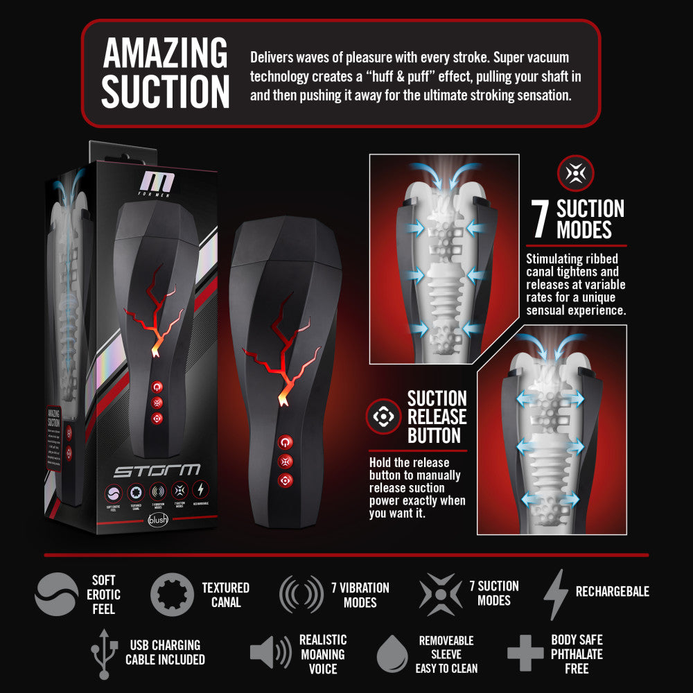 M For Men By Blush® | Storm Realistic White Vibrating Rechargeable Masturbator / Stroker、mySite、bottomscart