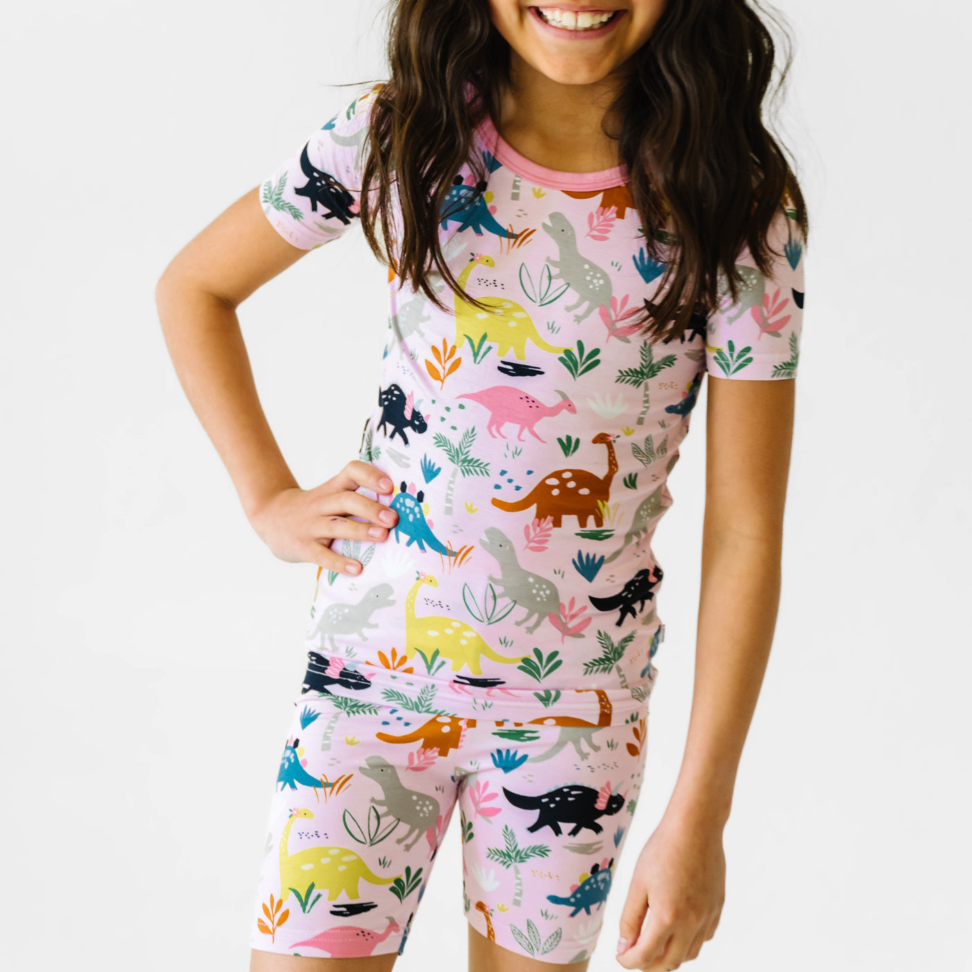  Pink Jurassic Jungle Two-Piece Short Sleeve & Shorts Pajama Set、mySite、layawaytickets