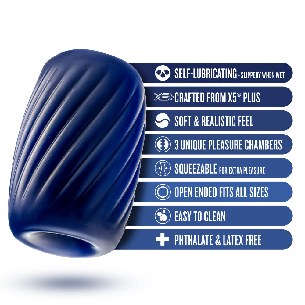 Rize! By Blush® | Turbine Self-Lubricating Pocket Stroker - Made With Ultra Soft X5® Plus Material - 3 Erotic Chambers - Blue、mySite、bottomscart