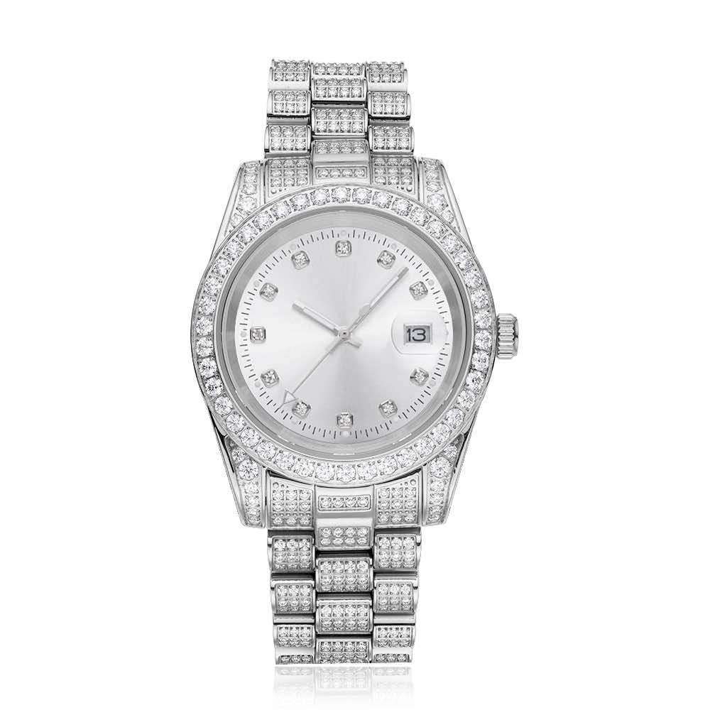 Moissanite Presidential Watch | White Face | 41MM | 13.3CT Iced Out | 14K White Gold、mySite、hinf8tx79