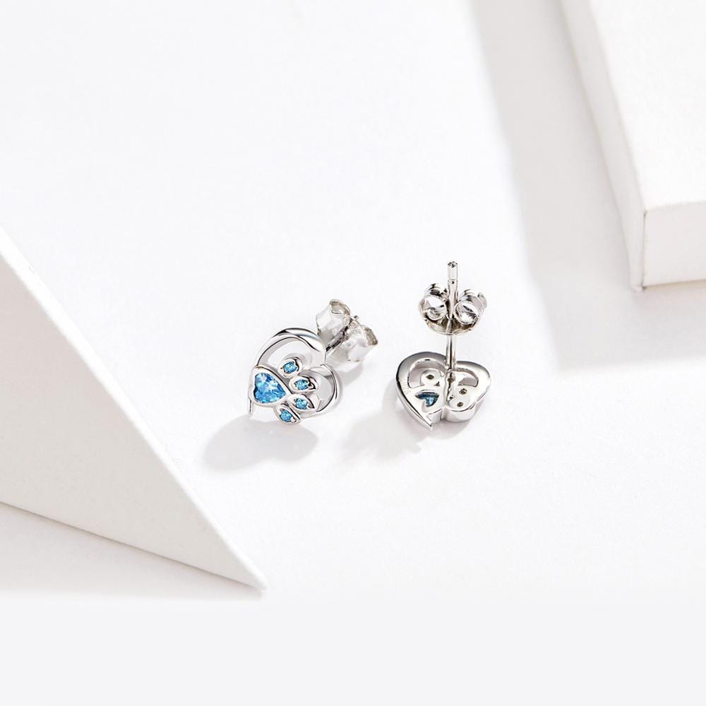 Paw earrings with CZ Paw and Heart in Sterling Silver-for Pet Lovers!、mySite、g9winljtr