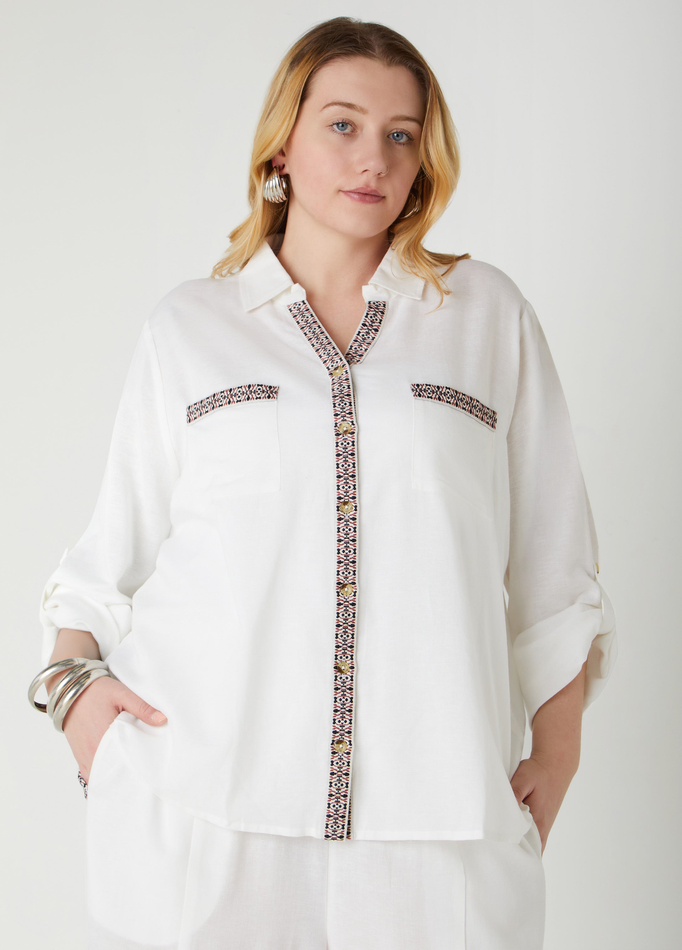 Embroidered Linen Blend Shirt、mySite、bengalsvssteelers