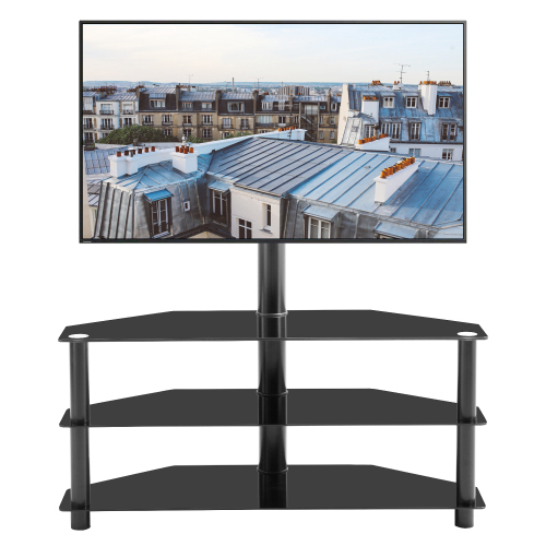 Black Multi-function TV Stand Height Adjustable Bracket Swivel 3-Tier、、casual