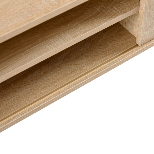 41.34" Rattan Coffee table, sliding door for storage, solid wood legs, Modern table for living room , natural、、casual