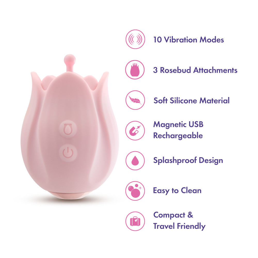 Play With Me | Romantic Rose Silicone Vibrator With Rosebud Attachment Heads – In Pink、mySite、bottomscart