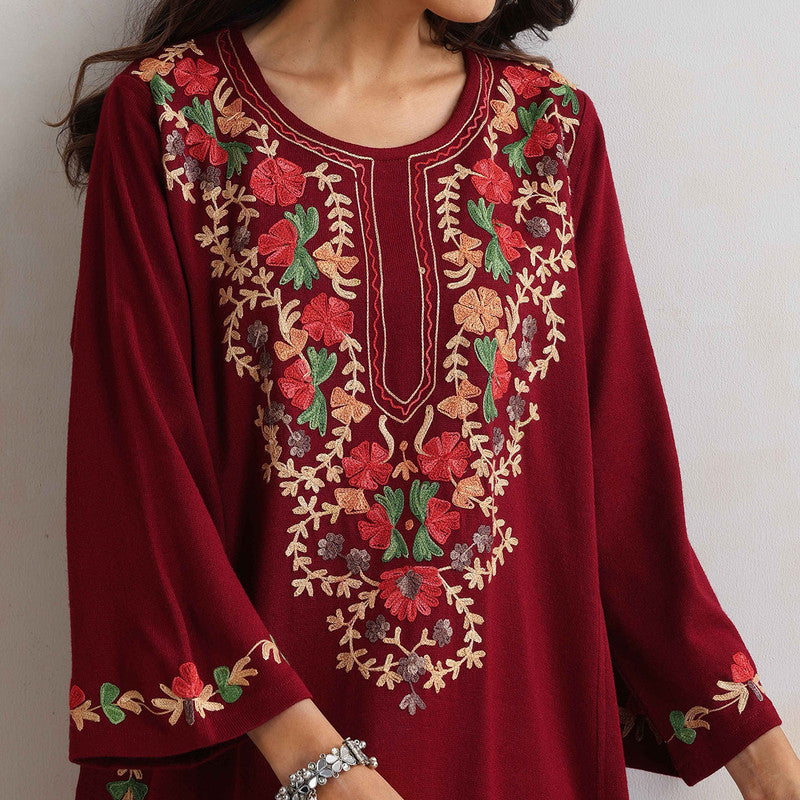 Woolen Kurta For Women | Kashmiri Embroidered | Red、mySite、camillekostekn