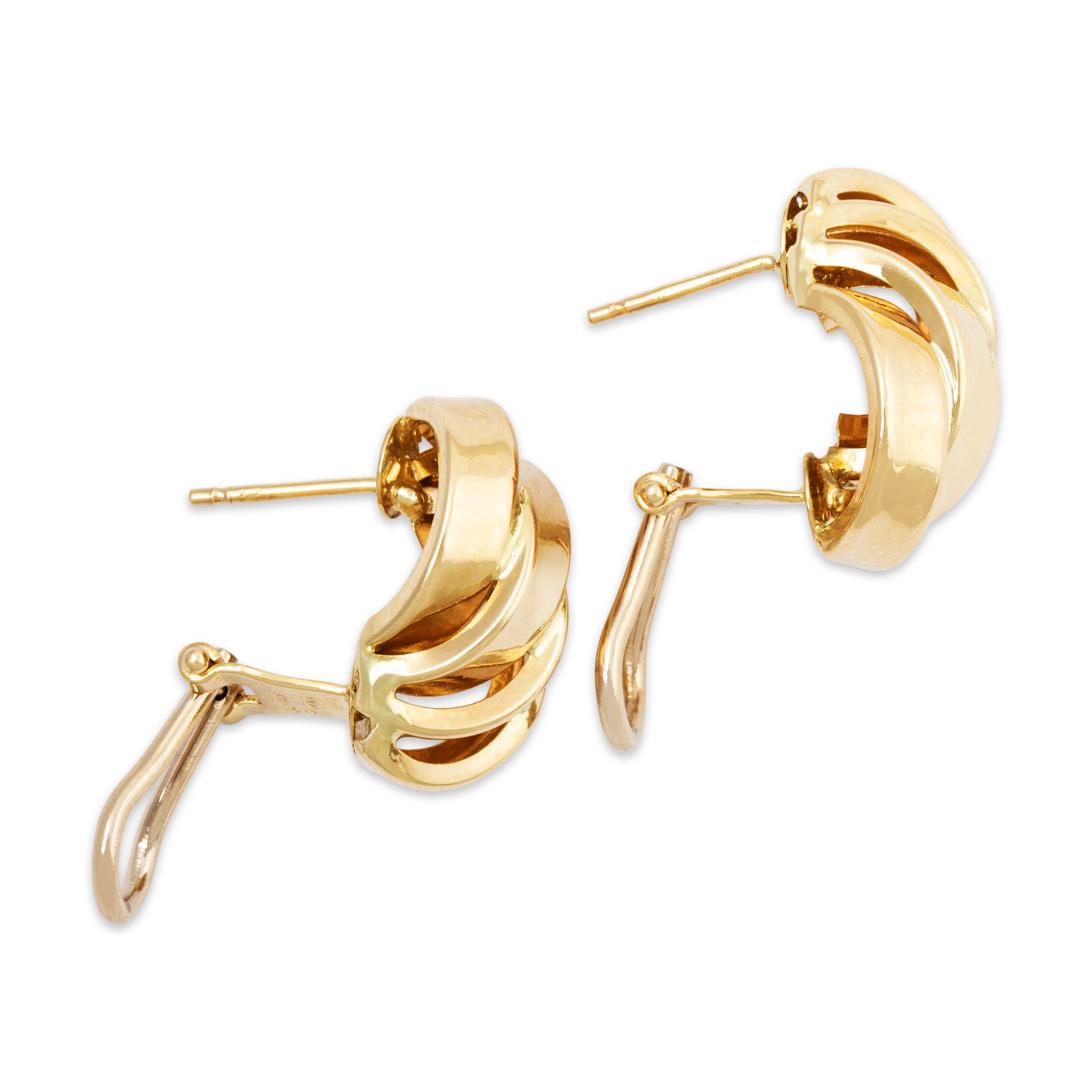 Vintage Italian 14k Yellow Gold Statement Twists Omega Back Earrings、mySite、hinf8tx79