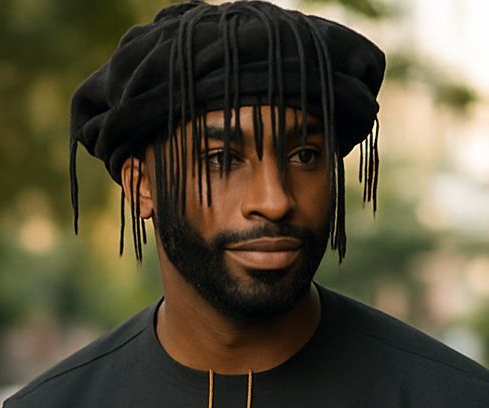 Dupsie's Chidubem pre-wrapped All-Black African turban hat with Fringes DPH564PTF、mySite、solidvoid