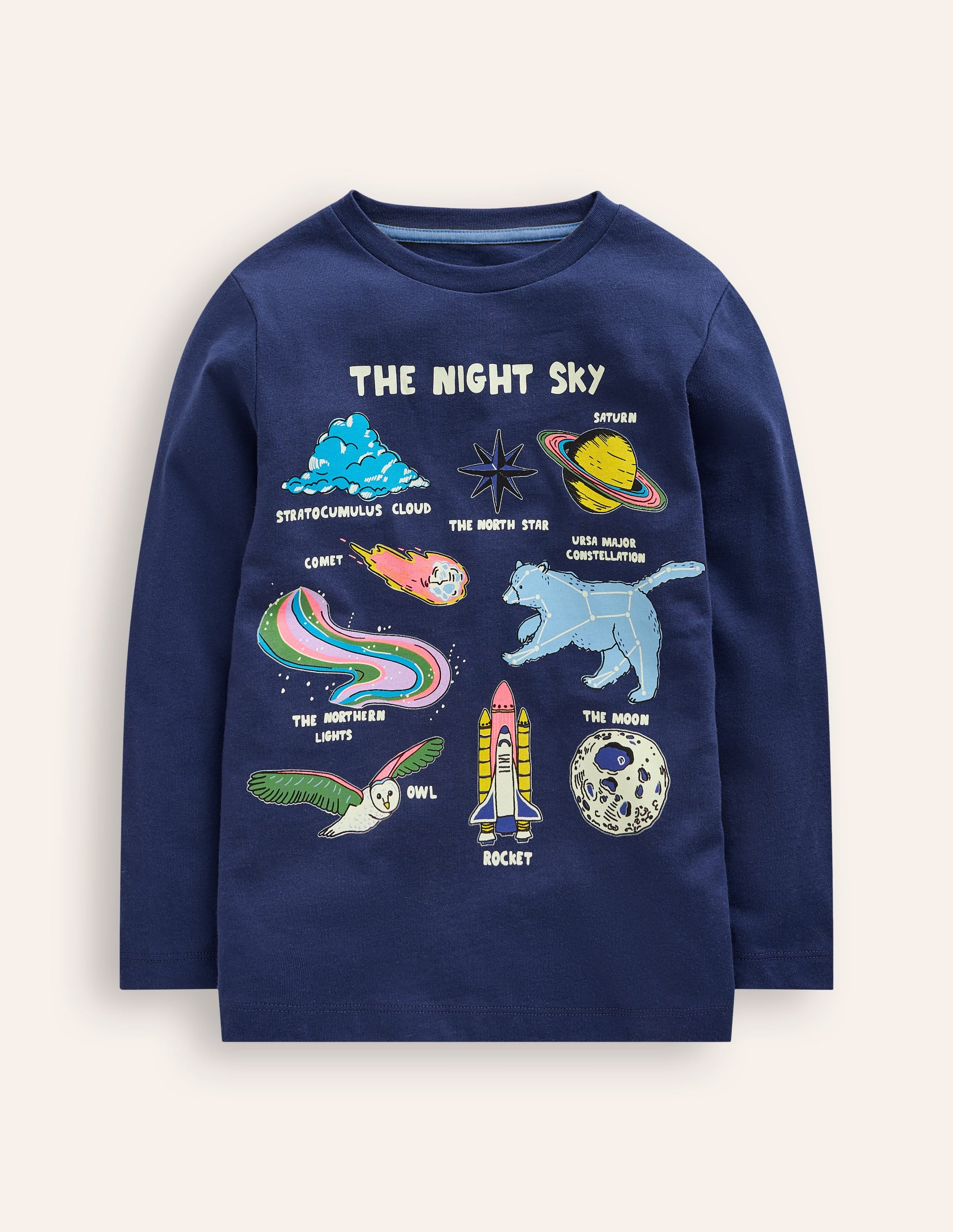  Glow-In-The-Dark T-Shirt-College Navy Night Sky、mySite、ashleygrahame