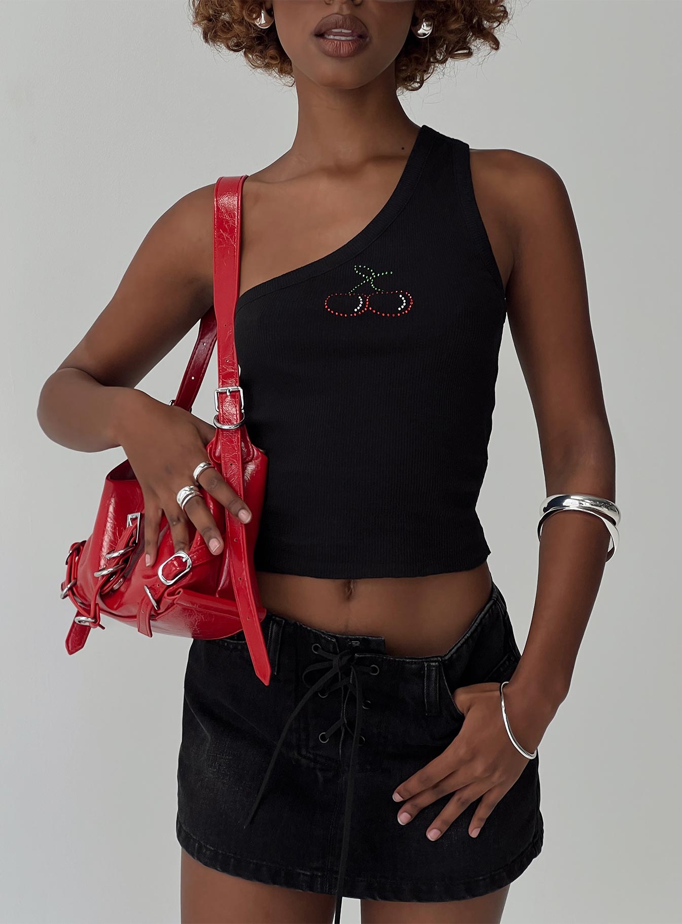 Jase One Shoulder Top Black、mySite、solidvoid