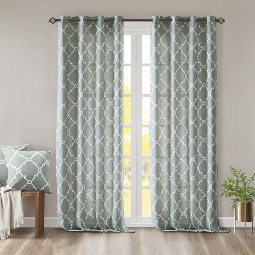 Fretwork Print Grommet Top Window Curtain Panel(Only 1 Pc Panel)、、eastwooduniform