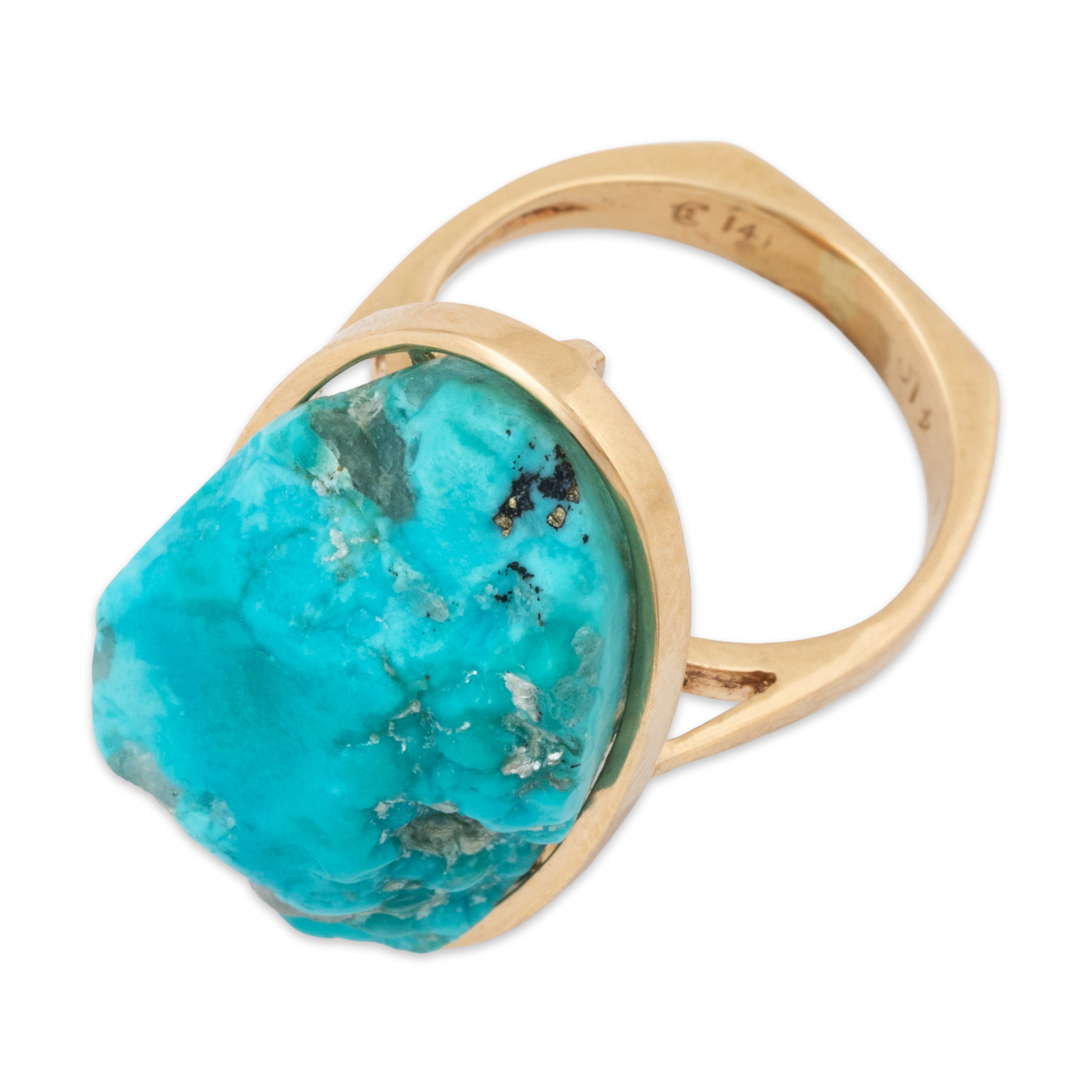 Vintage Large 14k Yellow Gold 17.8ct Turquoise Natural Modernist Ring 3.75、mySite、hinf8tx79