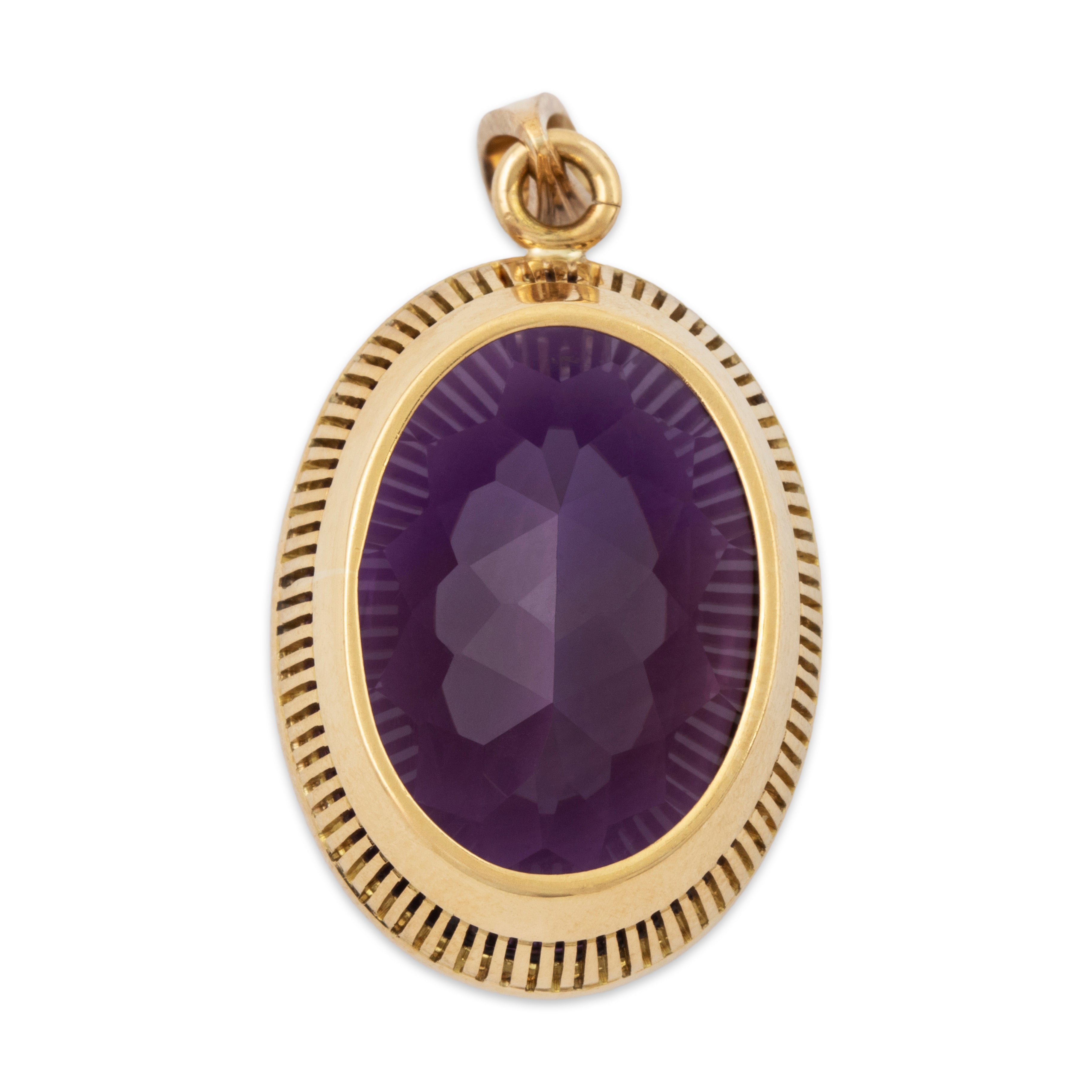 Vintage Large 18k Yellow Gold 32.57ct Cabochon Amethyst Glowing Oval Orb Pendant、mySite、hinf8tx79