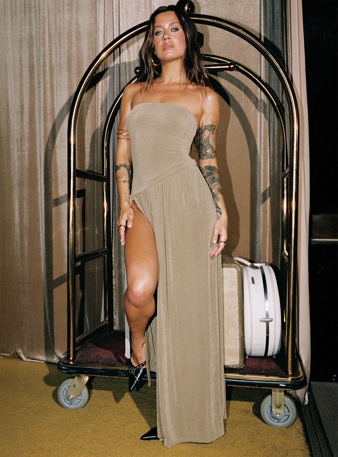 Inka Strapless Maxi Dress Taupe、mySite、solidvoid