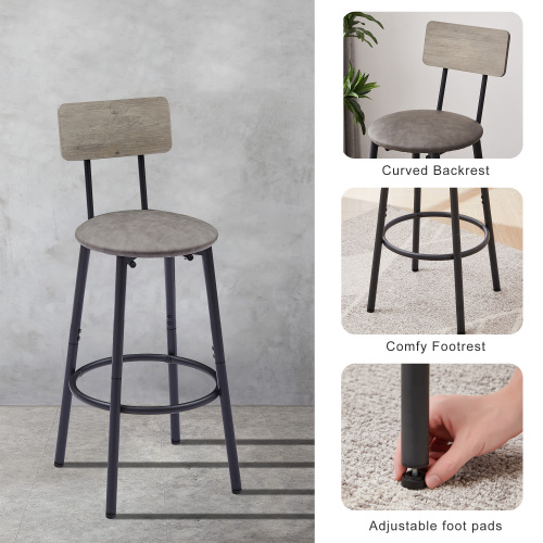 Bar Table Set with 2 Bar stools PU Soft seat with backrest, Grey, 23.62'' W x 23.62'' D x 35.43'' H、、casual