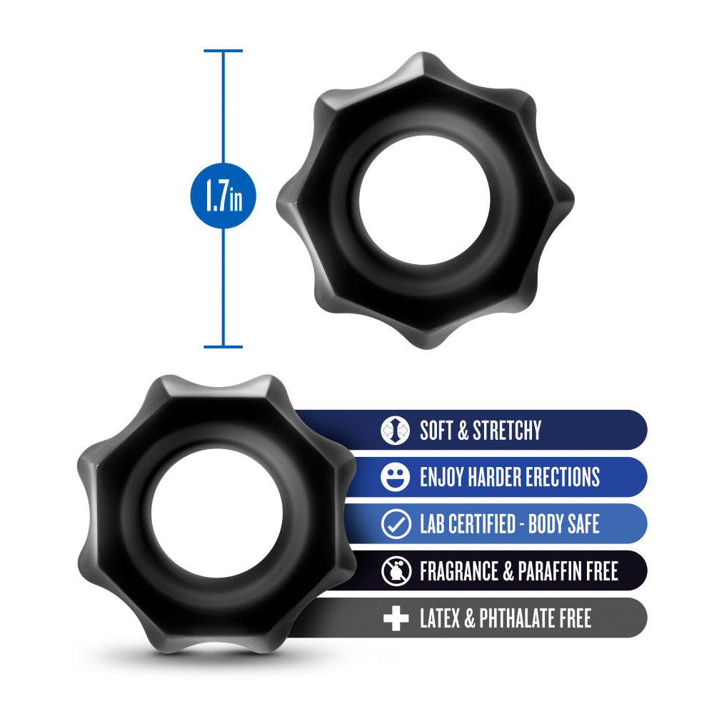 Stay Hard By Blush® | Nutz: Soft & Stretchy Black Penis Rings (2-Pack)、mySite、bottomscart