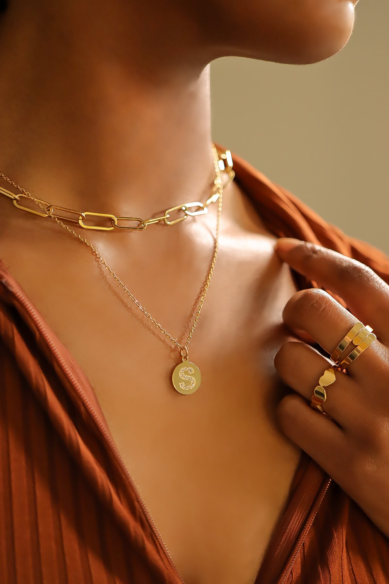 18K Gold PVD Stainless Steel Initial Pendant Necklace / SBB0283、mySite、dreamappss