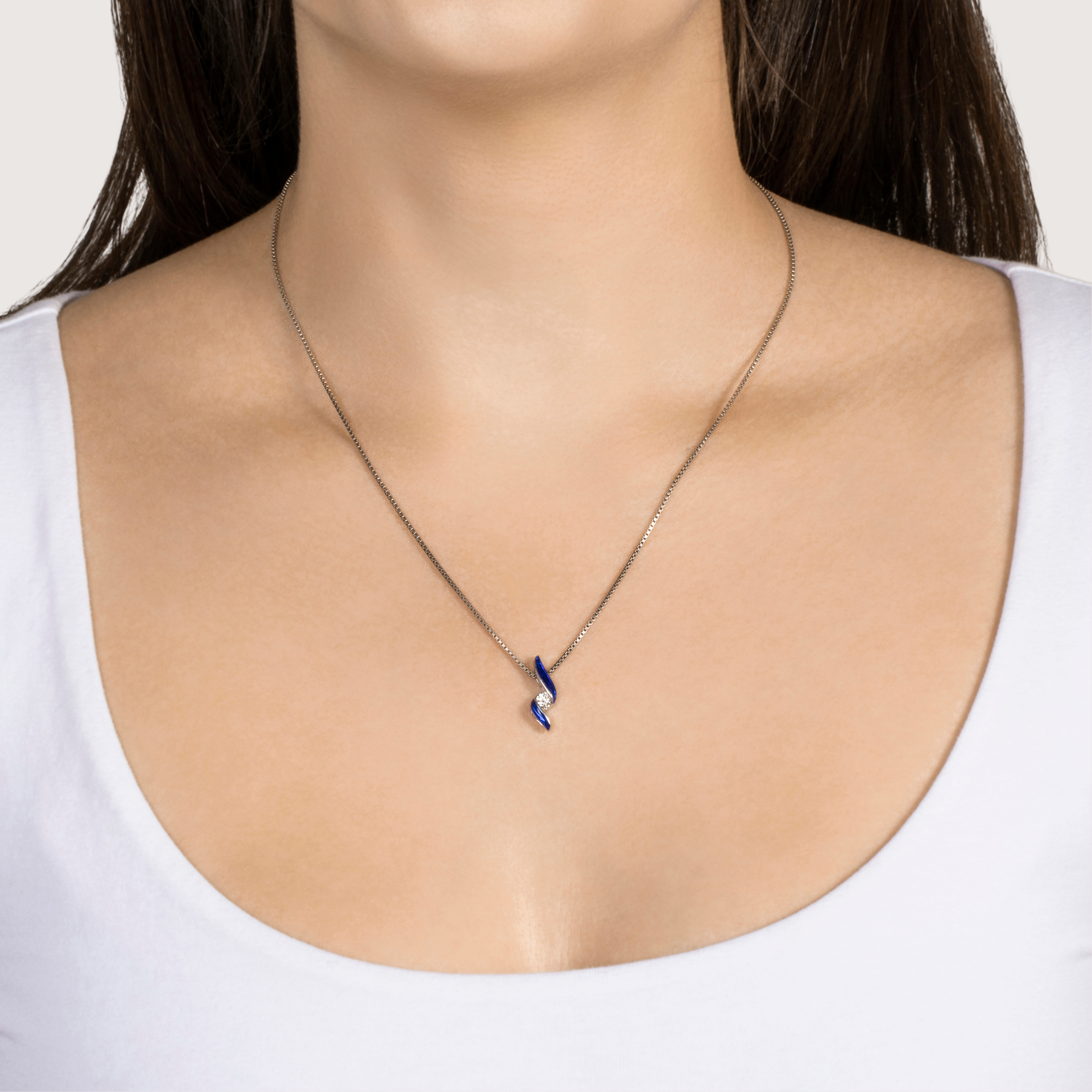 Vintage 14k White Gold Diamond Enamel Blue Swirl Pendant、mySite、hinf8tx79