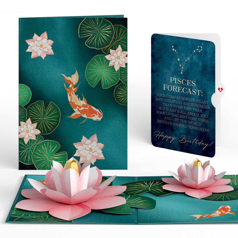 Koi Fish and Lotus Pond Birthday Pop-Up Card and Pisces Zodiac Sentiment Set、mySite、solidvoid