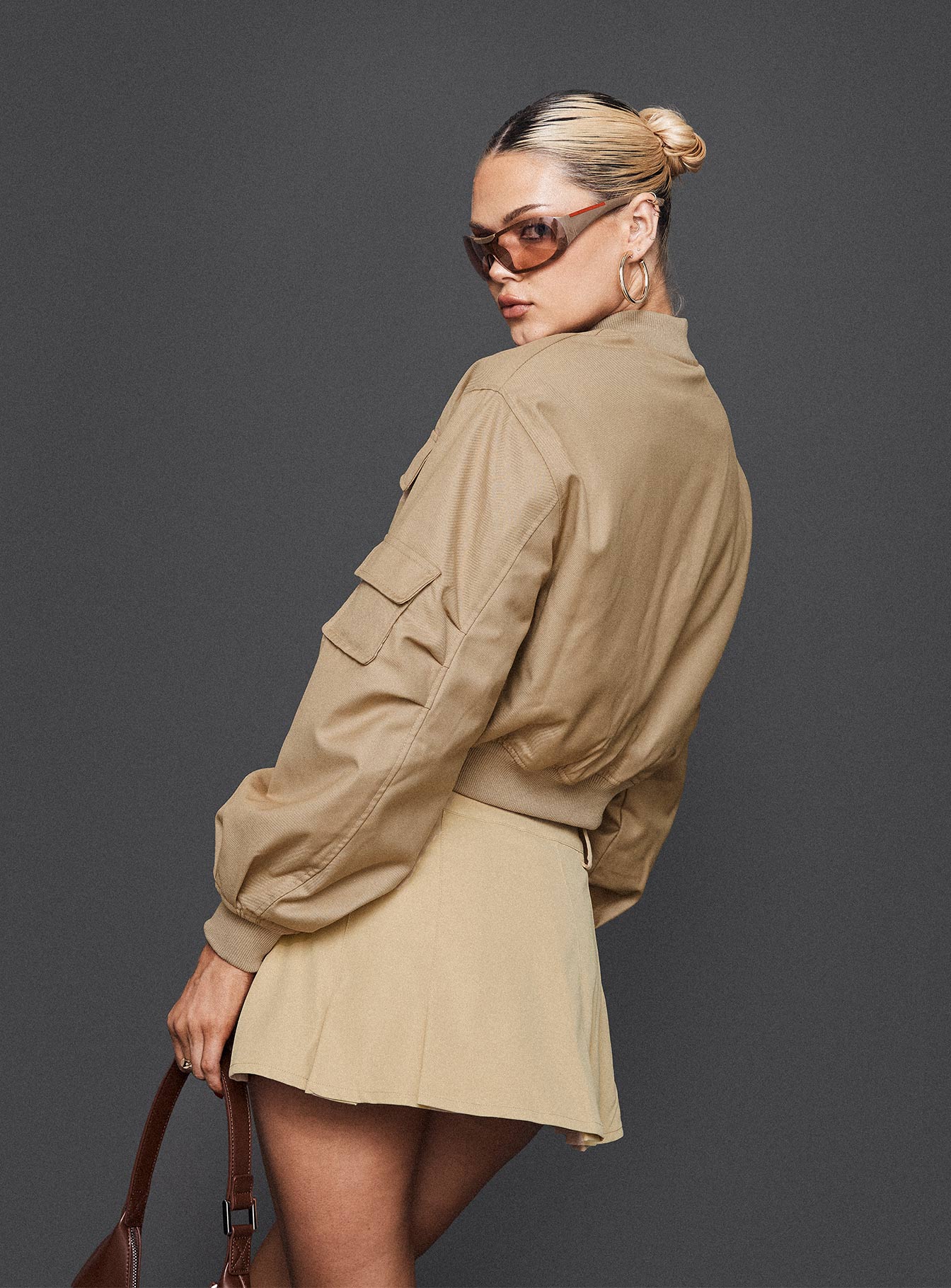 Calianna Pleated Mini Skort Camel、mySite、solidvoid