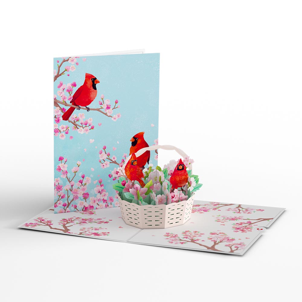 Cherry Blossom Basket with Cardinals Pop-Up Card、mySite、solidvoid